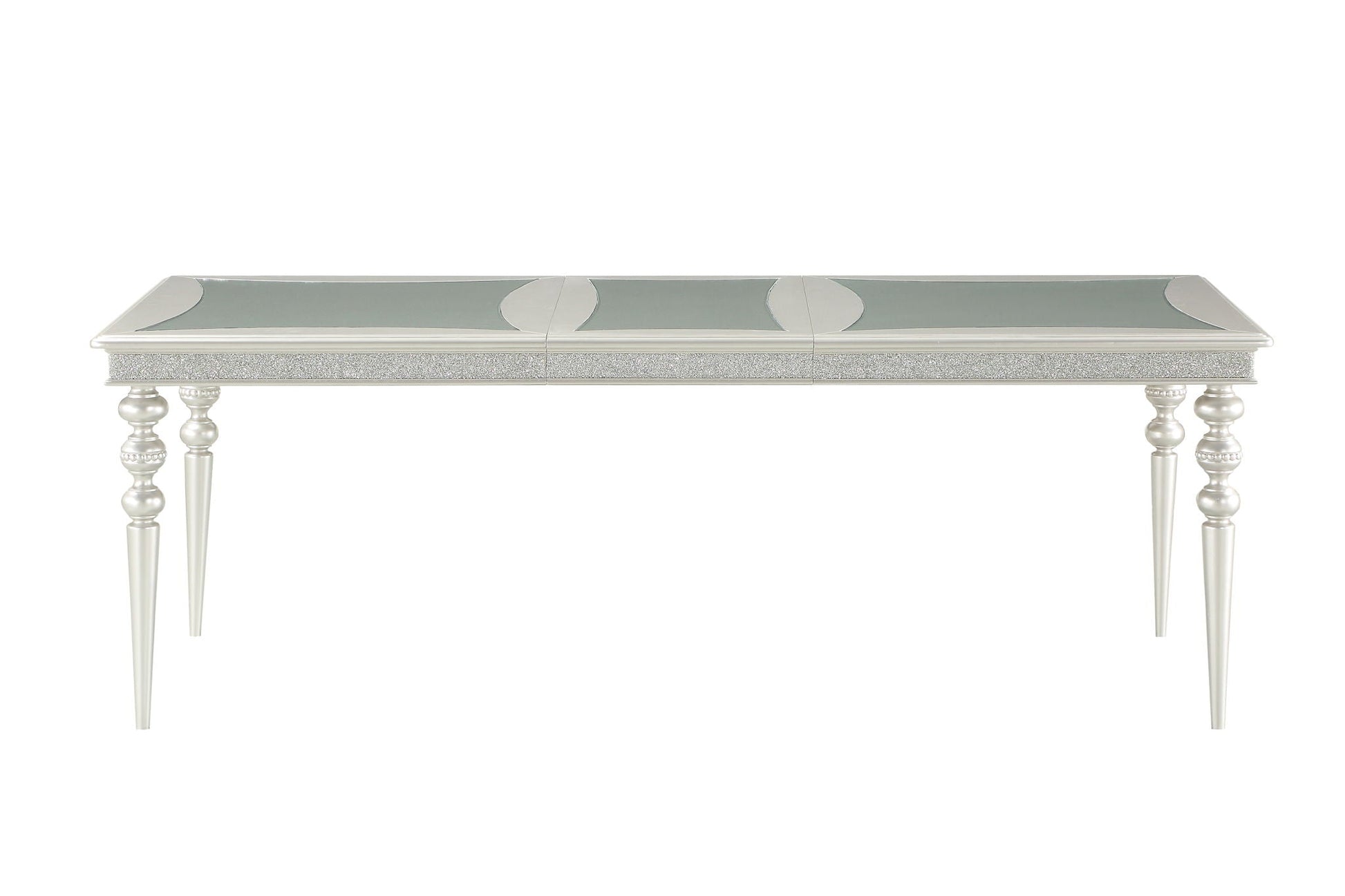 Maverick Dining Table Silver with mirrored top panels and glitter trim on Tampa Home & Garden Store