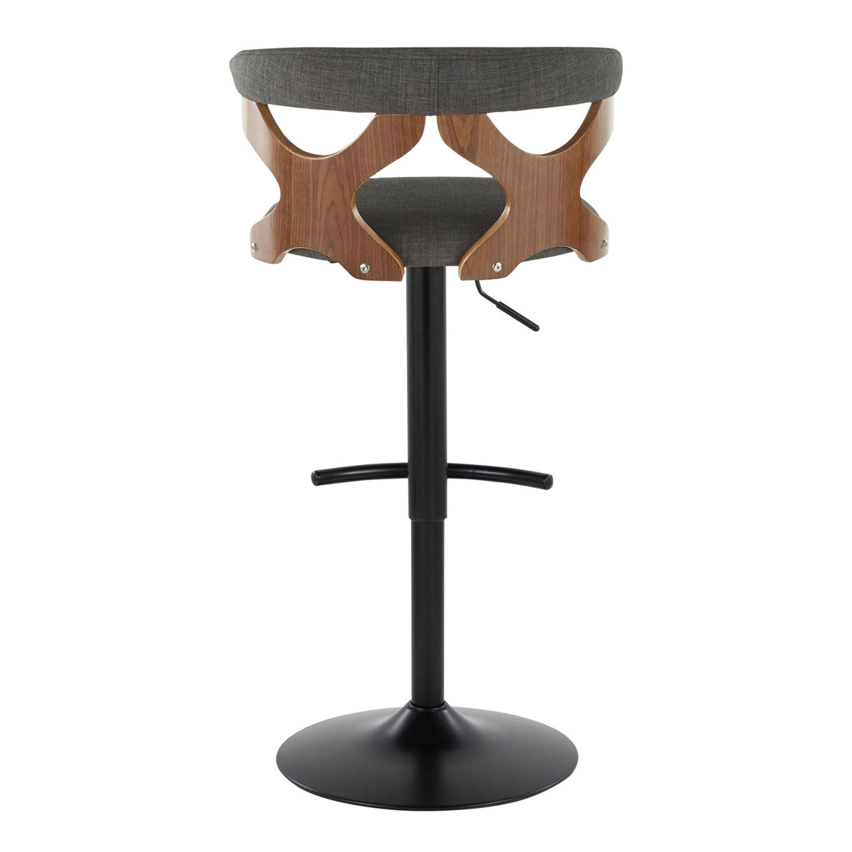 Contemporary adjustable barstool set of 2 with swivel, gray fabric cushion and wood curved frame on Tampa Home & Garden Store