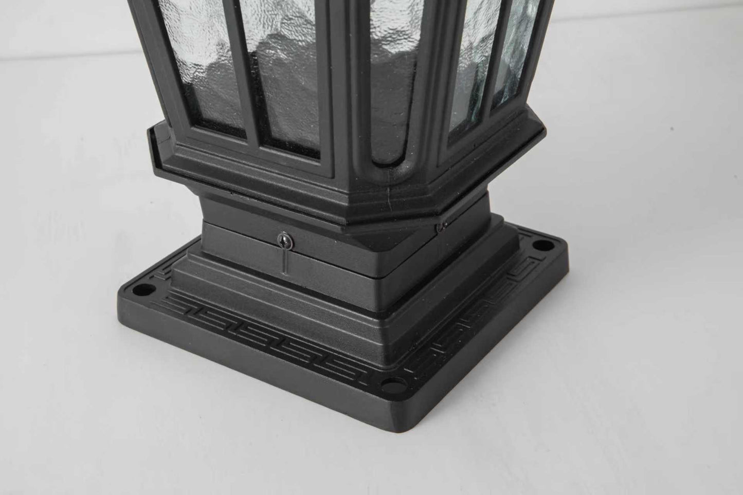 Garden post light black aluminum outdoor column lantern with textured glass panels on Tampa Home & Garden Store