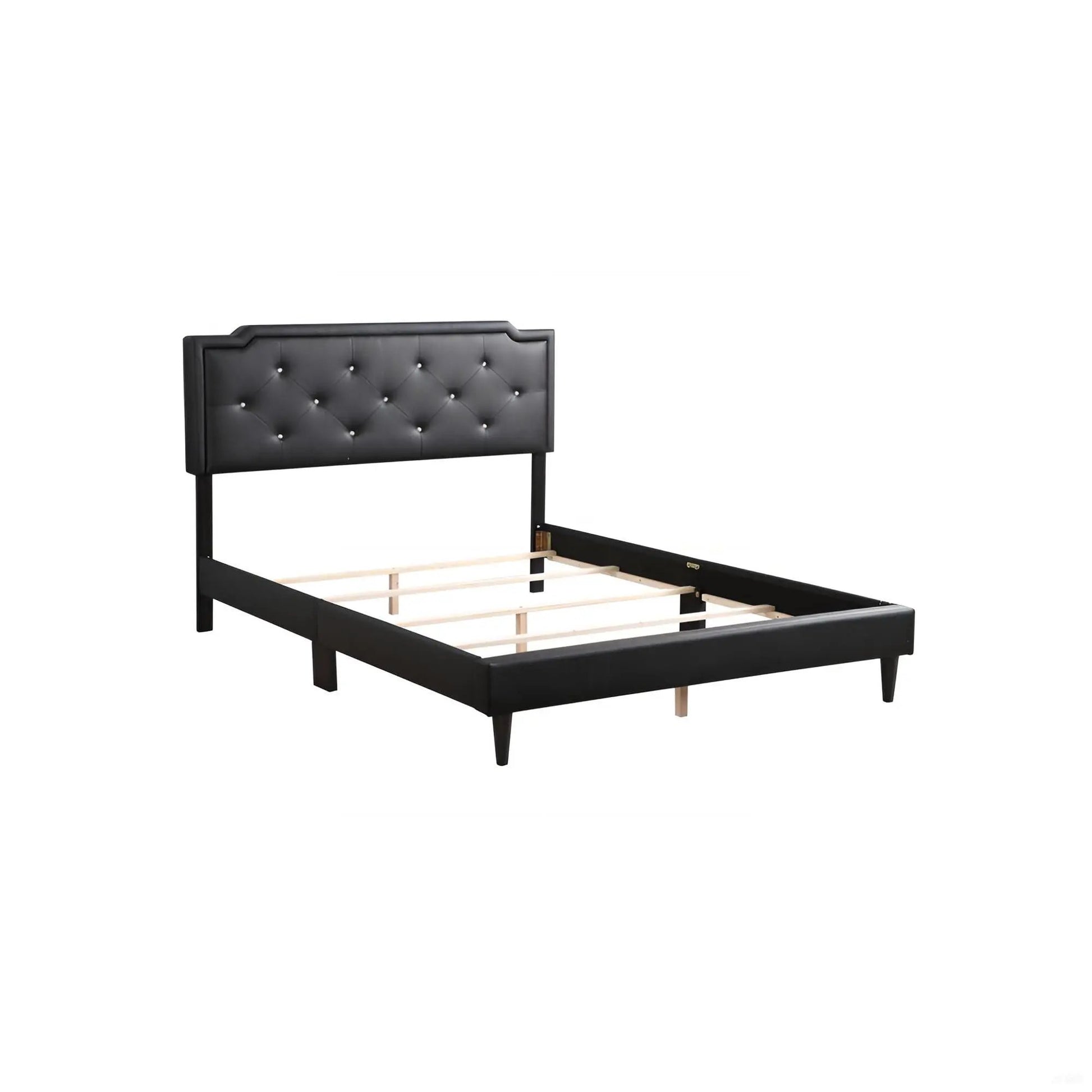 Button Tufted Upholstered Bed Unique Piece Furniture, black faux leather headboard on Tampa Home & Garden Store