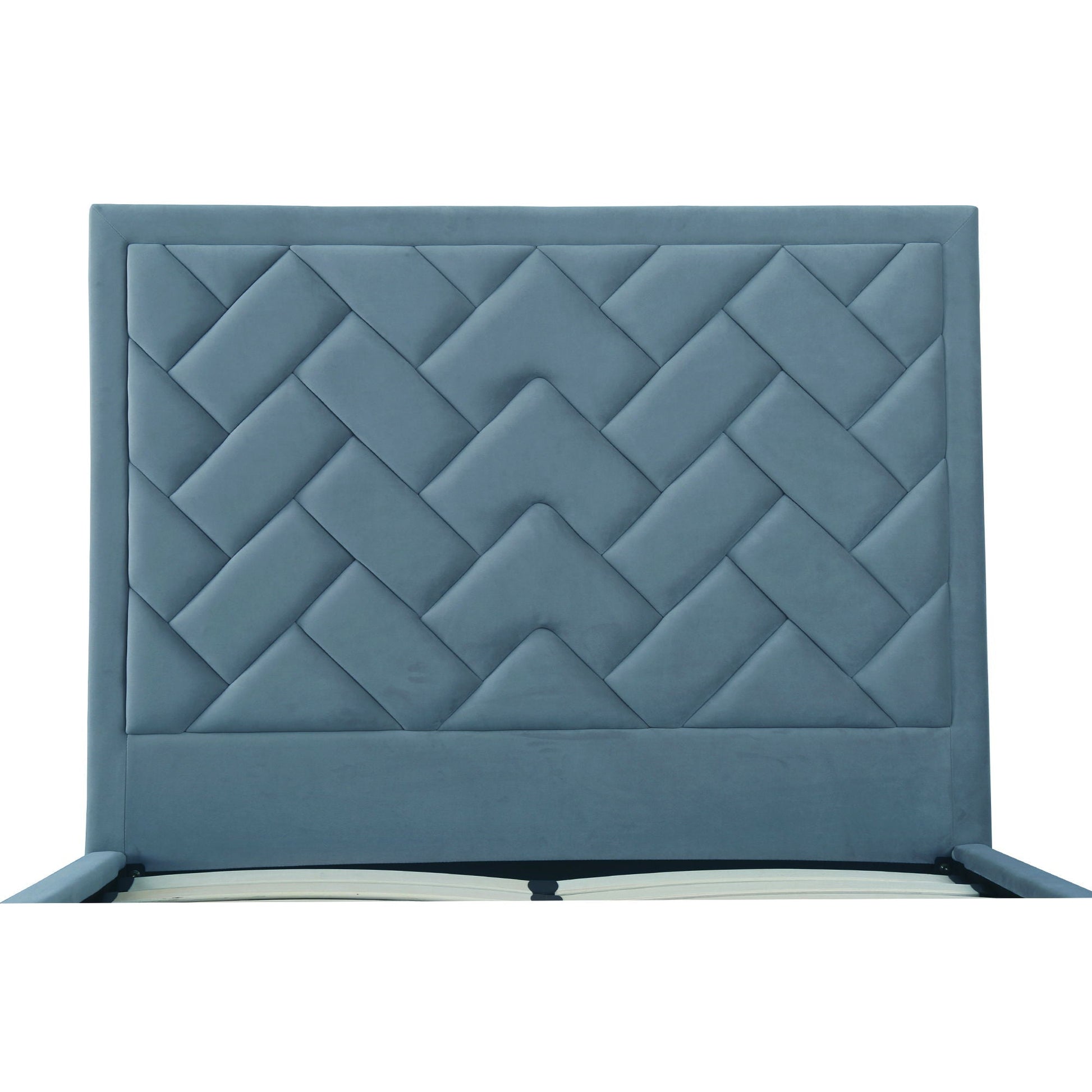 Crosby blue upholstered bed with diamond tufted headboard and slats by HouseOfZazla on Tampa Home & Garden Store