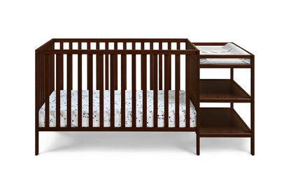 Palmer 3-in-1 Convertible Crib Changer in dark wood with changing station and shelves on Tampa Home & Garden Store