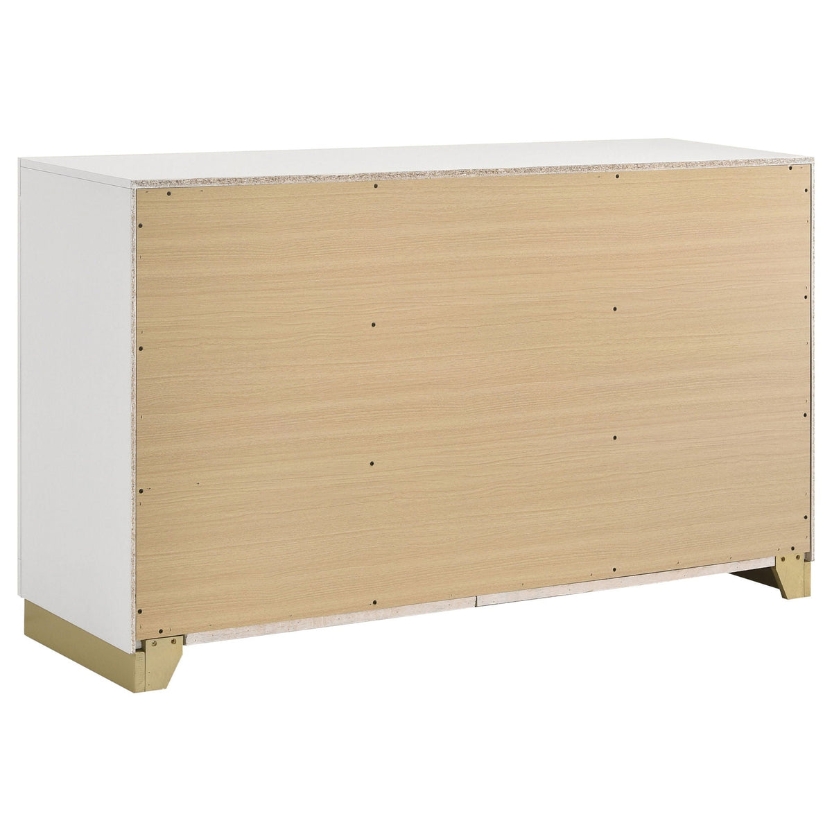 Sophia 4 Piece Bedroom Set bed frame with white frame and natural wood front, brass feet on Tampa Home & Garden Store