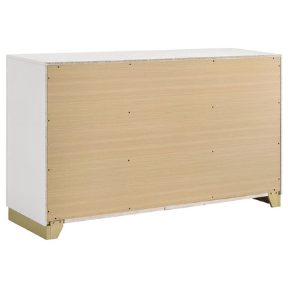Sophia 4 Piece Bedroom Set bed frame with white frame and natural wood front, brass feet on Tampa Home & Garden Store