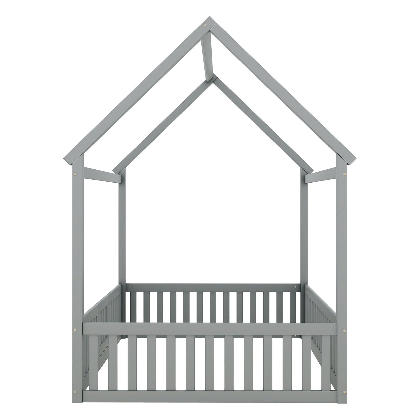 Wood House Bed with Fence and Door platform bed frame in gray by HouseOfZazla on Tampa Home & Garden Store