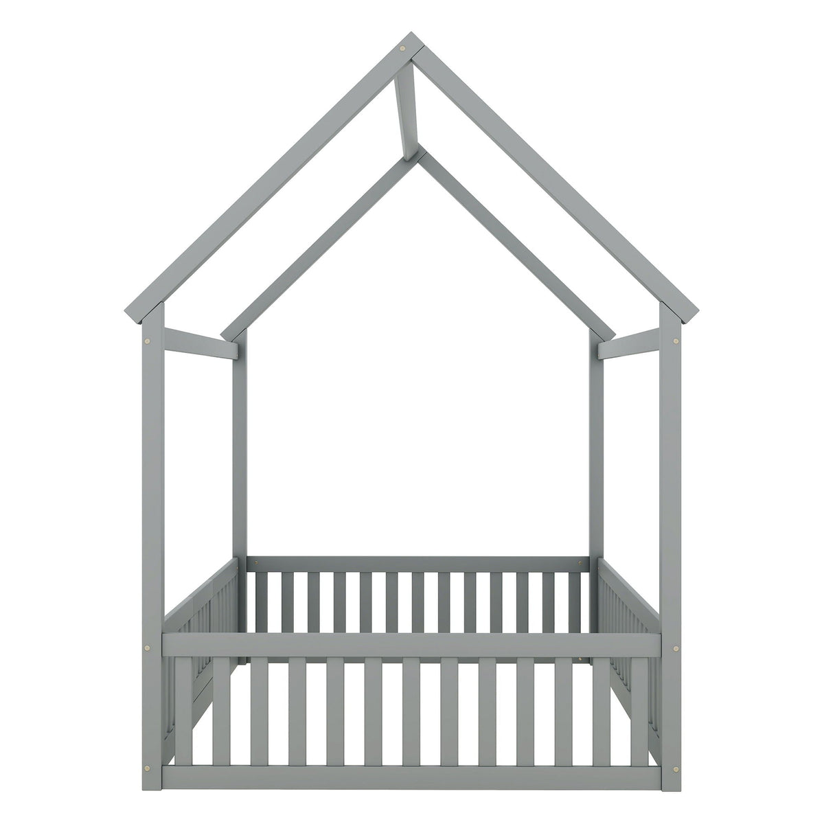 Wood House Bed with Fence and Door platform bed frame in gray by HouseOfZazla on Tampa Home & Garden Store