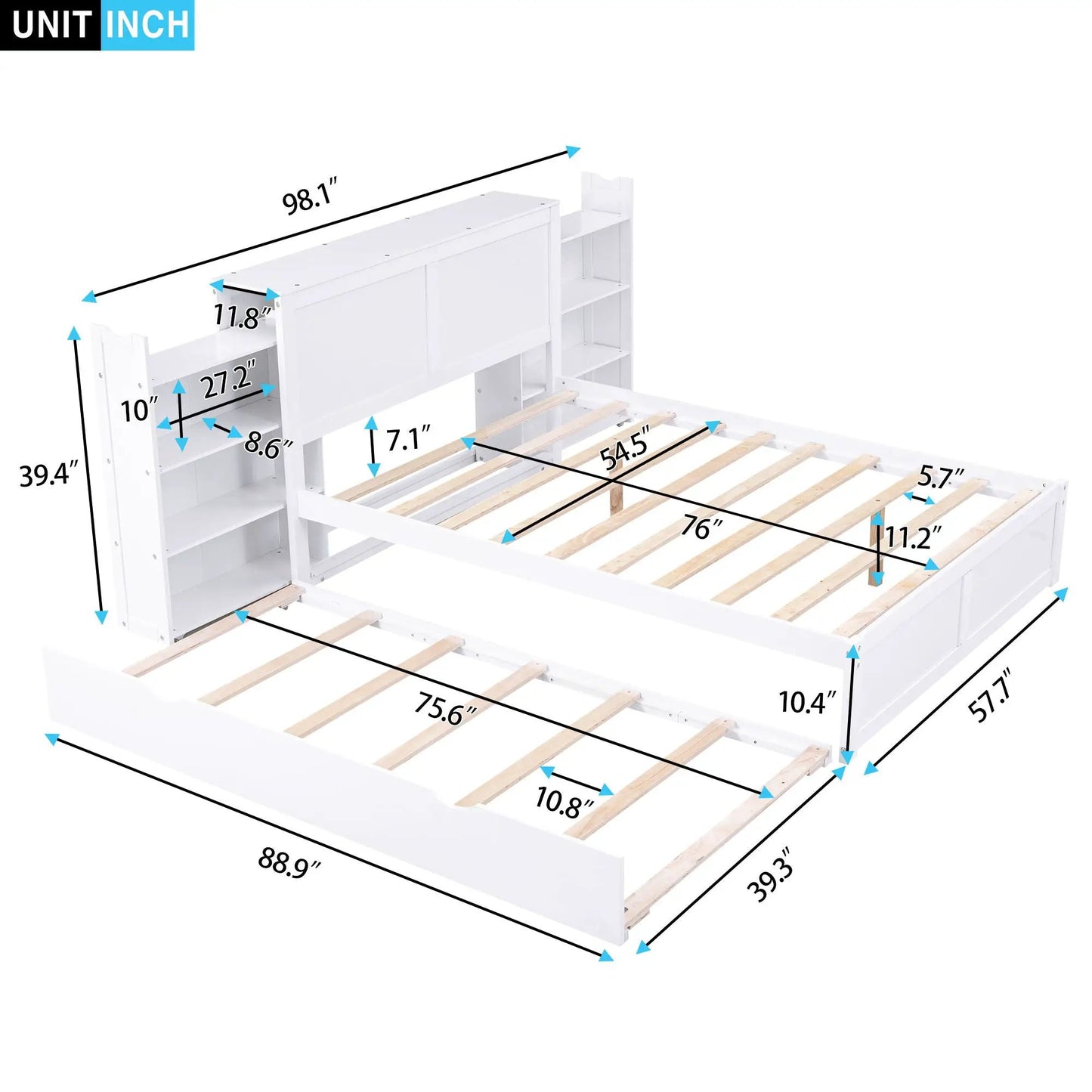 Storage platform bed with pull-out shelves and trundle in white finish by Unique Piece Furniture on Tampa Home & Garden Store