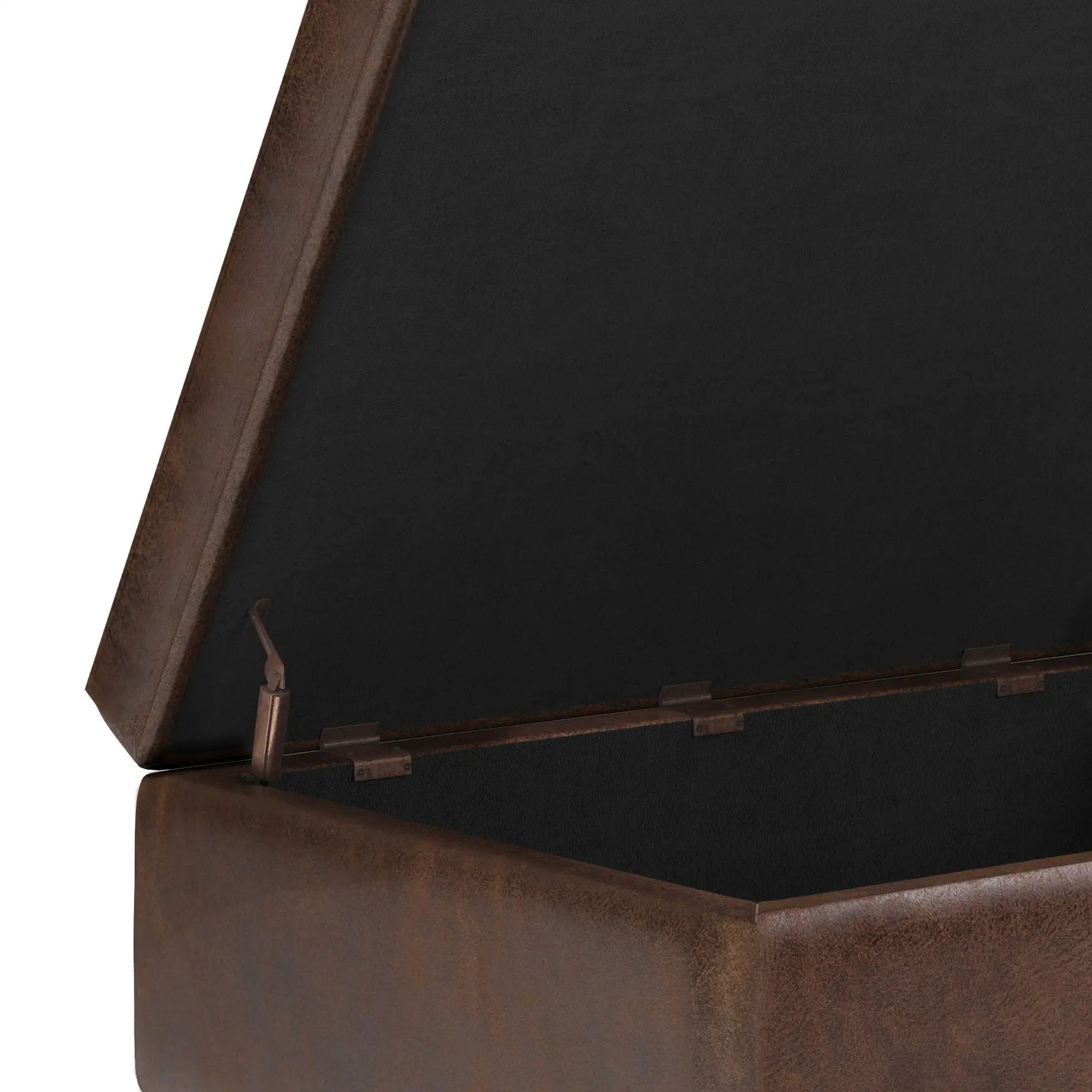 Shay large square coffee table storage ottoman in brown leather with black interior on Tampa Home & Garden Store