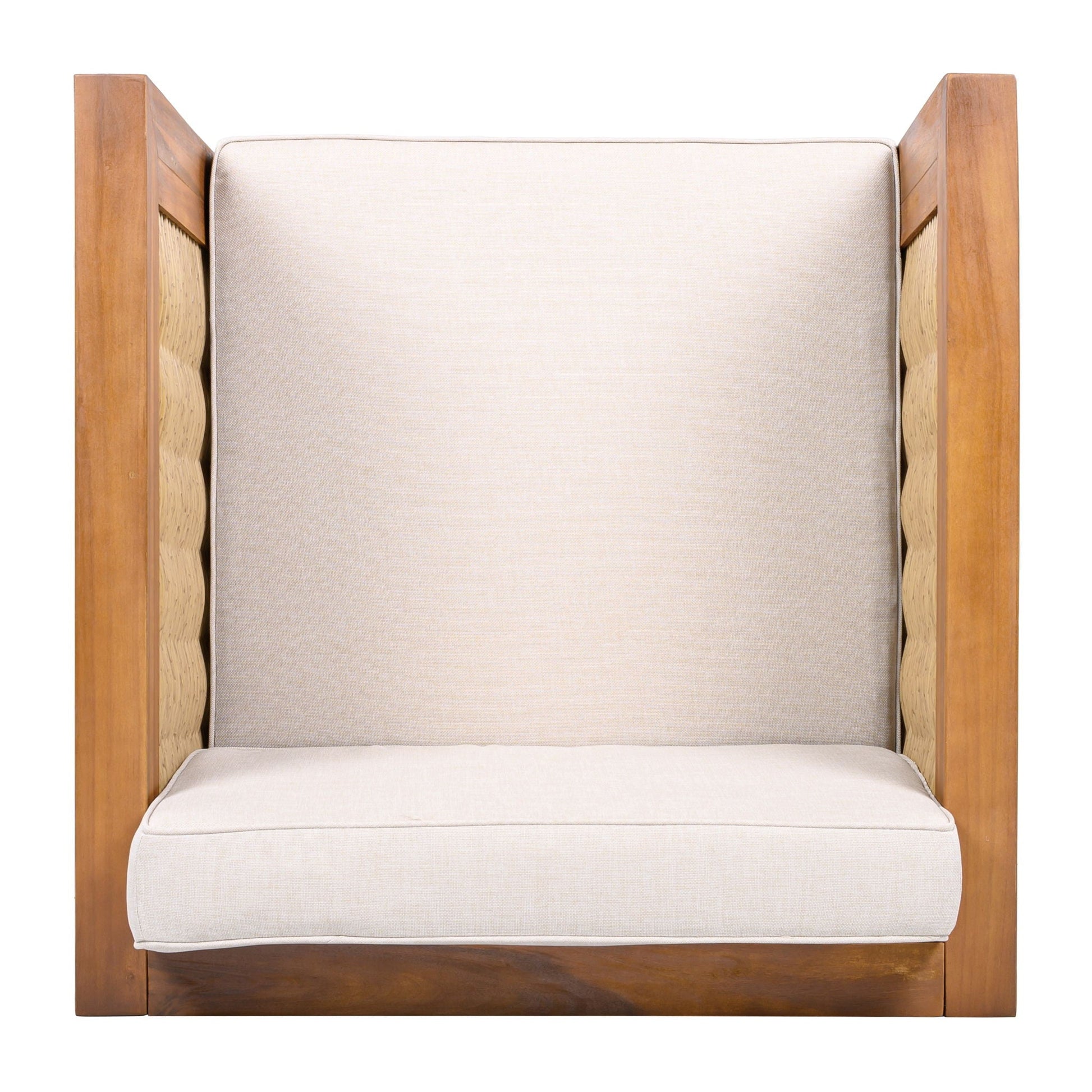 Outdoor Club Chair with Wicker Armrests, beige cushion, wooden frame HouseOfZazla on Tampa Home & Garden Store