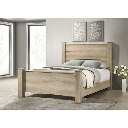 Sansome Queen Panel Bed in oak wood with wide headboard and footboard on Tampa Home & Garden Store