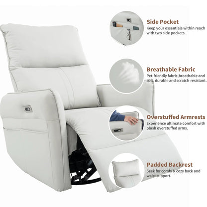 Swivel Rocker Recliner Chair with USB ports in light gray upholstery by Unique Piece Furniture on Tampa Home & Garden Store