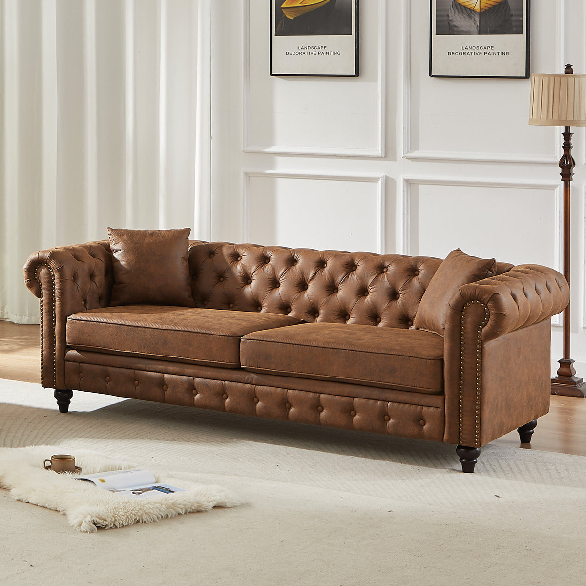 Tech Fabric Chesterfield Sofa with Rolled Arms