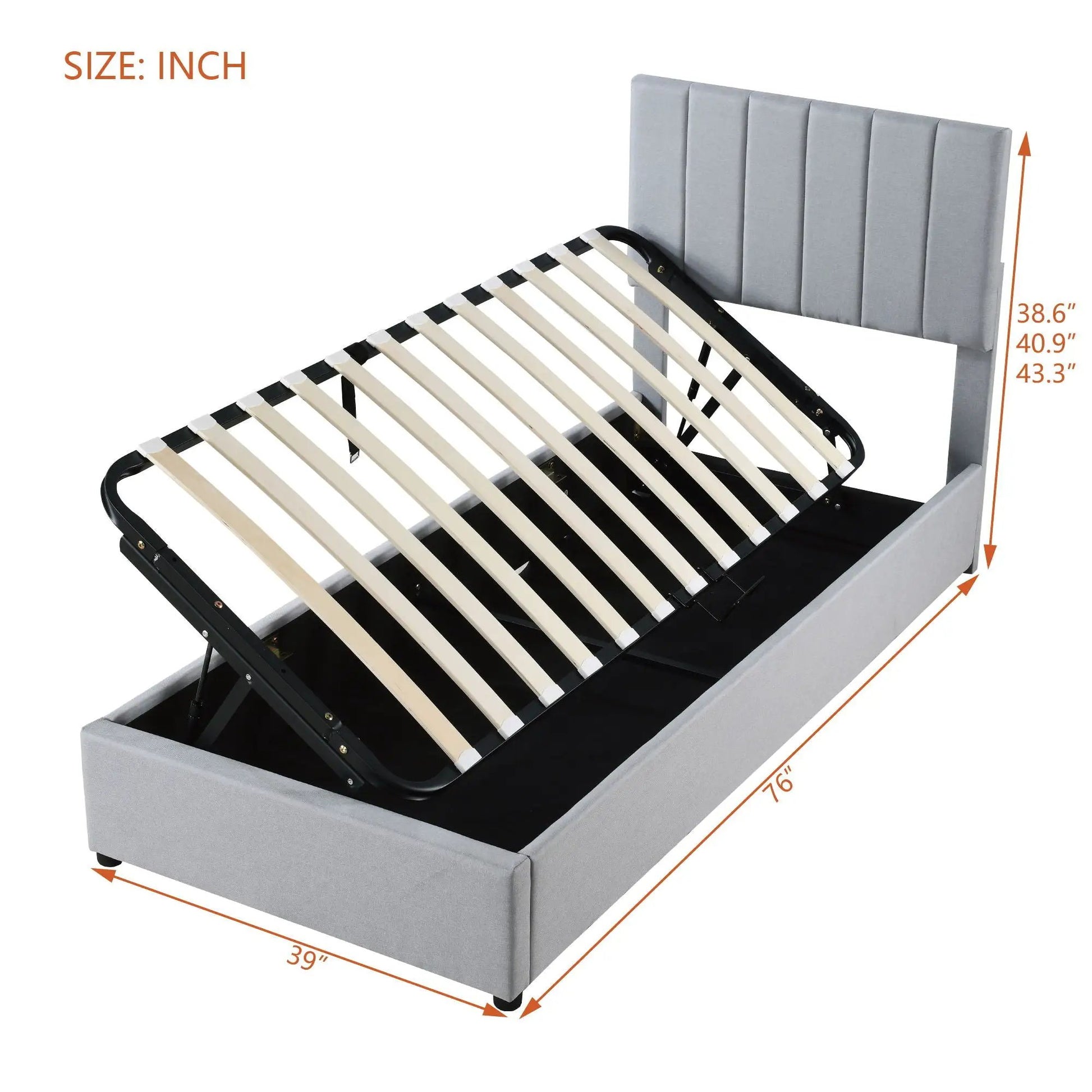 Upholstered platform bed with hydraulic storage, gray headboard by Unique Piece Furniture on Tampa Home & Garden Store