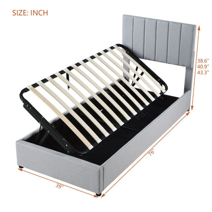 Upholstered platform bed with hydraulic storage, gray headboard by Unique Piece Furniture on Tampa Home & Garden Store