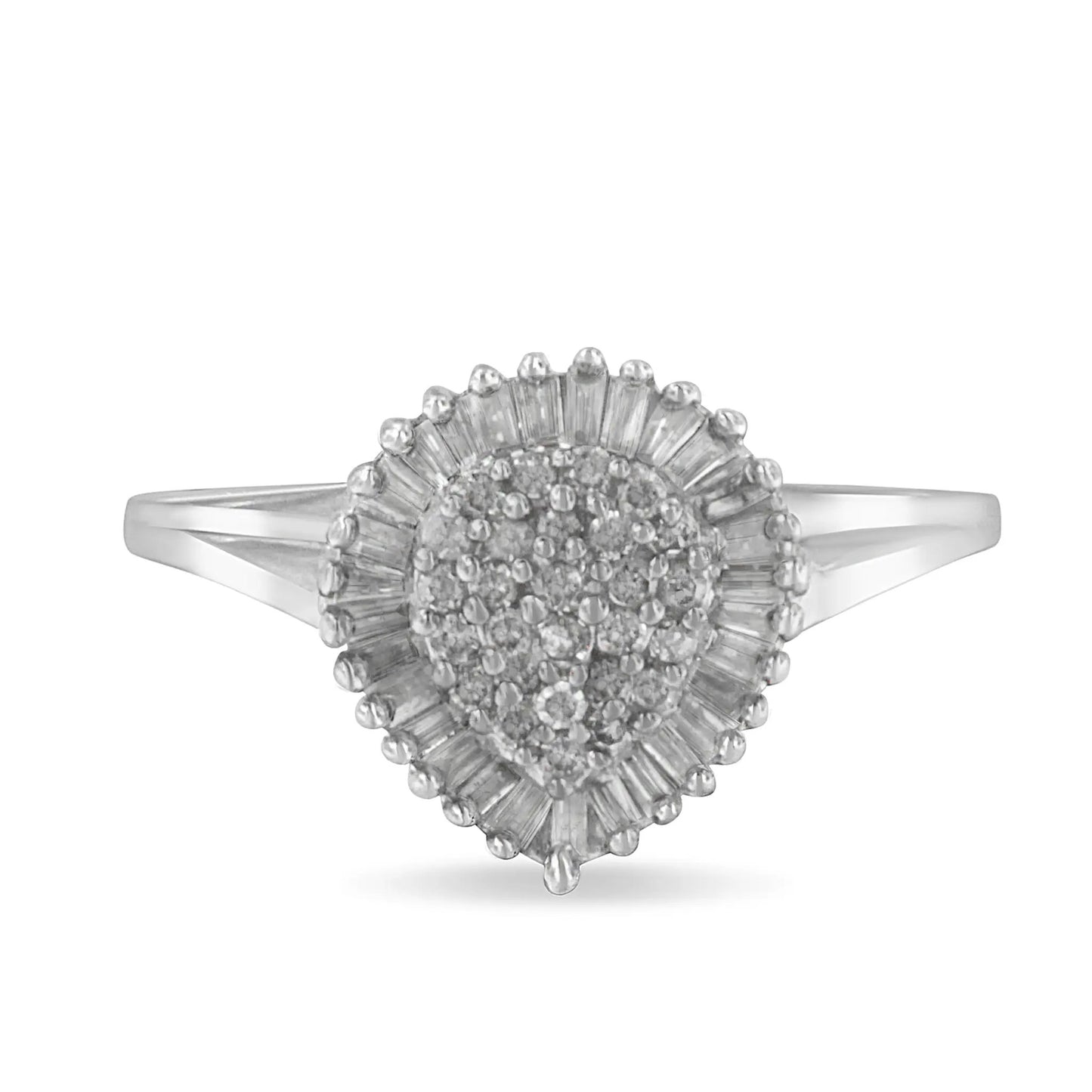10K white gold diamond halo ring with pavé cluster and baguette rays, size 5 on Tampa Home & Garden Store