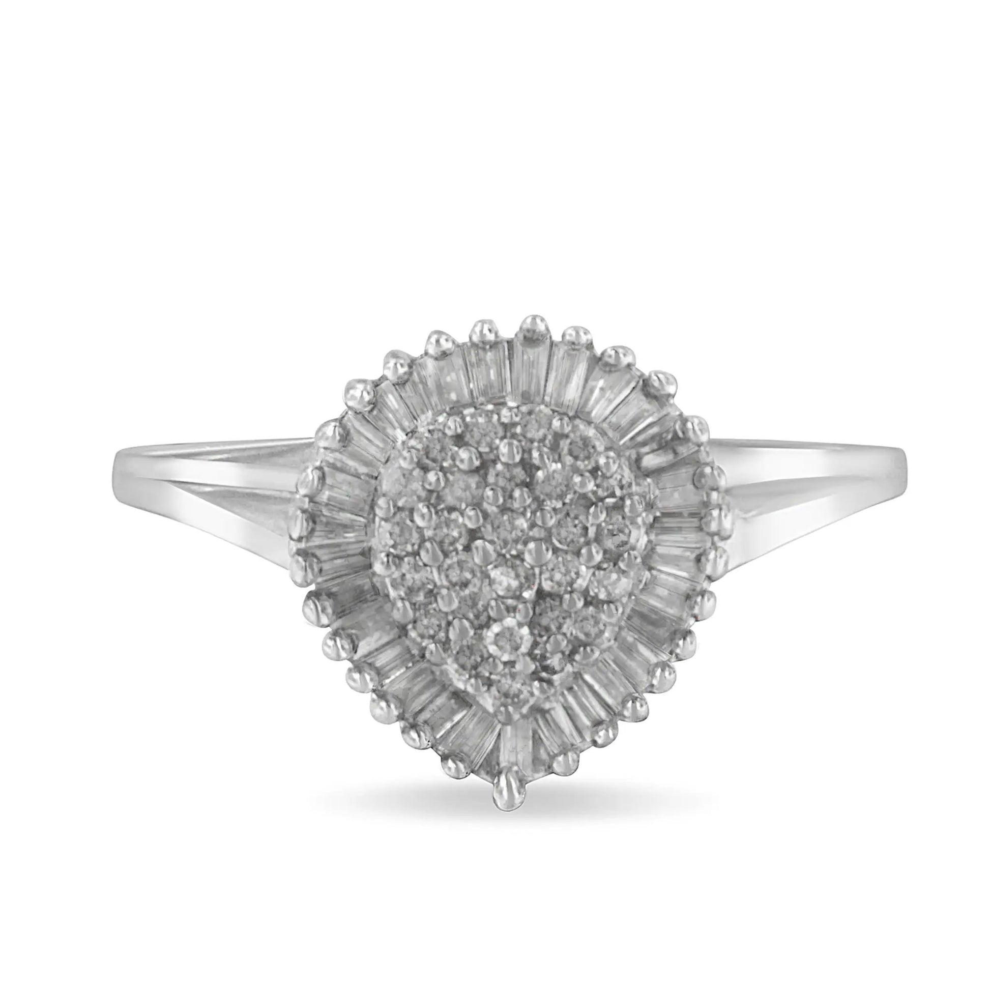 10K white gold diamond halo ring with pavé cluster and baguette rays, size 5 on Tampa Home & Garden Store