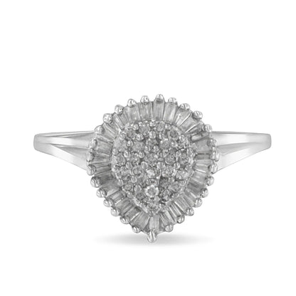10K white gold diamond halo ring with pavé cluster and baguette rays, size 5 on Tampa Home & Garden Store