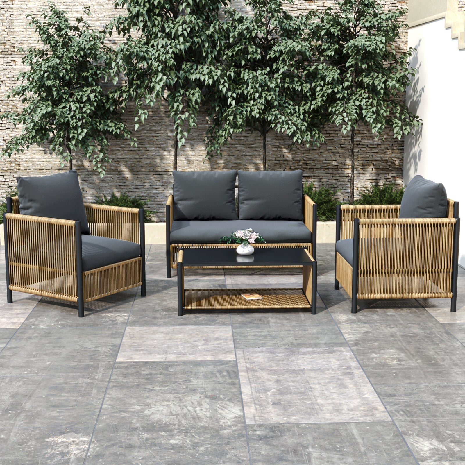 Patio 4-Piece Brown PE Wicker Sofa Set with Grey Cushions by HouseOfZazla on Tampa Home & Garden Store