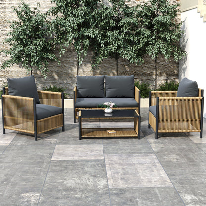 Patio 4-Piece Brown PE Wicker Sofa Set with Grey Cushions by HouseOfZazla on Tampa Home & Garden Store