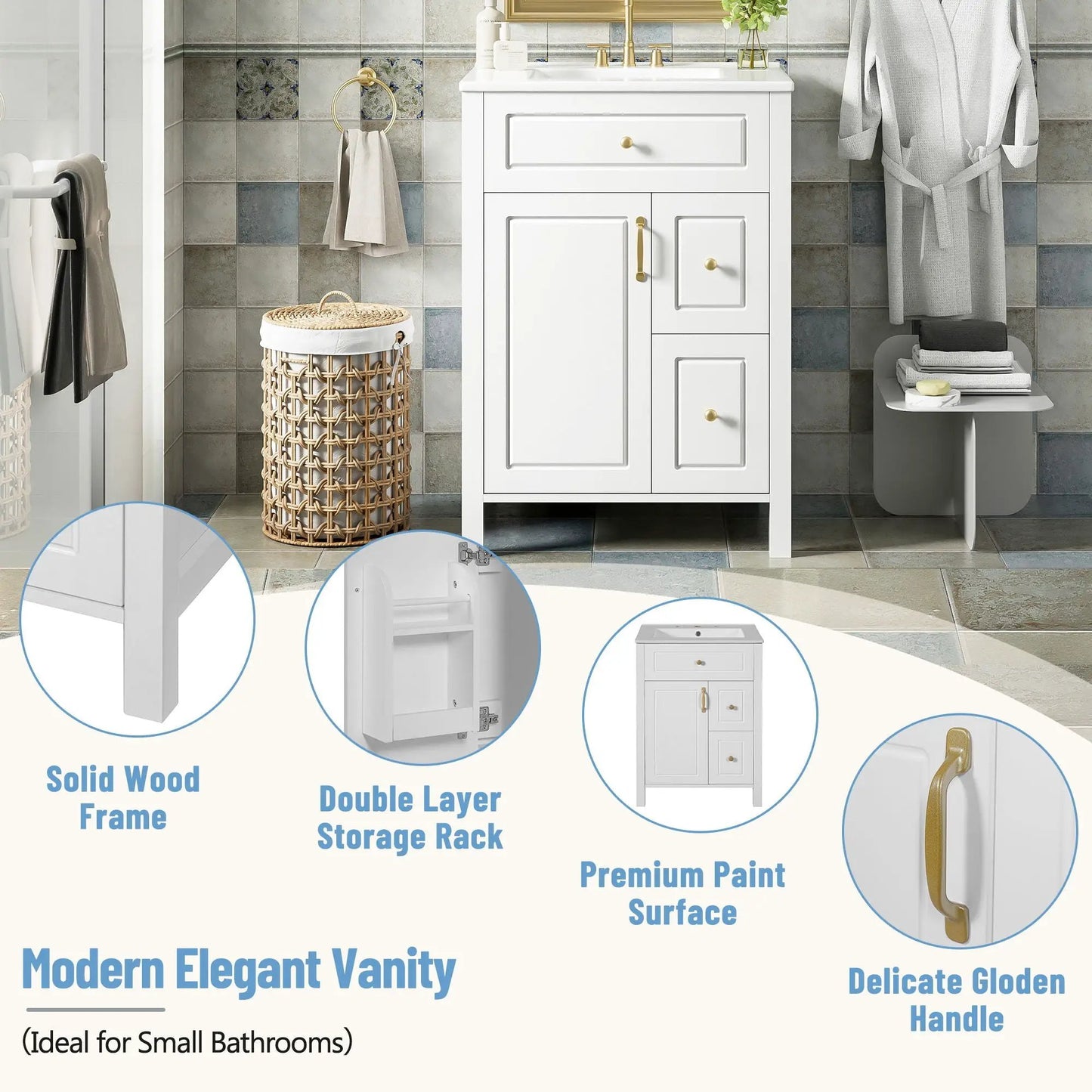Elegant Bathroom Vanity Ceramic Sink and Drawers