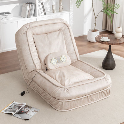 Beige upholstered massage bean bag floor chair with built-in pillow and 2 soft cushions on Tampa Home & Garden Store