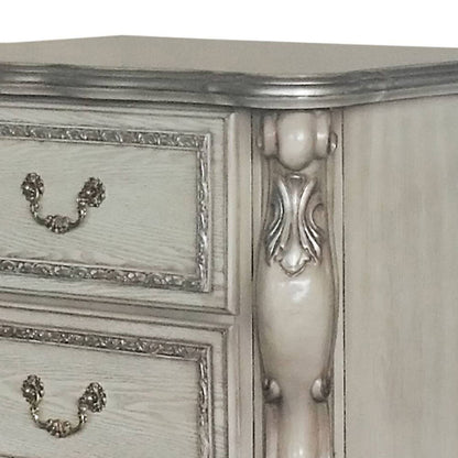 Dresden vintage nightstand by HouseOfZazla, distressed white with ornate carved column on Tampa Home & Garden Store