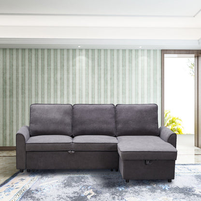 Modular L-shaped sofa bed with chaise in dark grey linen by HouseOfZazla on Tampa Home & Garden Store