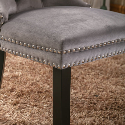 Tufted dining chair set gray velvet upholstery with nailhead trim and black legs HouseOfZazla on Tampa Home & Garden Store
