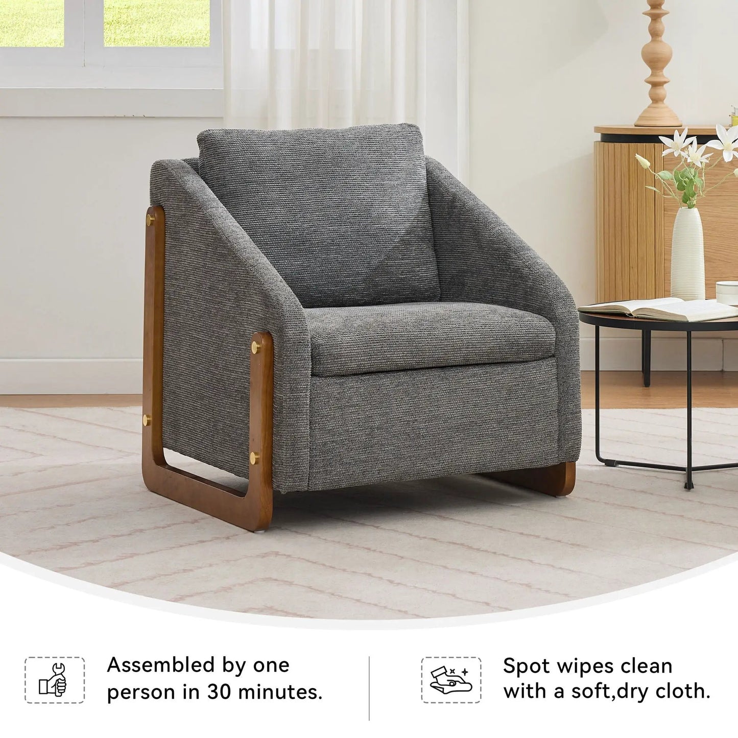Modern Upholstered Armchair with grey fabric and wooden frame Unique Piece Furniture on Tampa Home & Garden Store