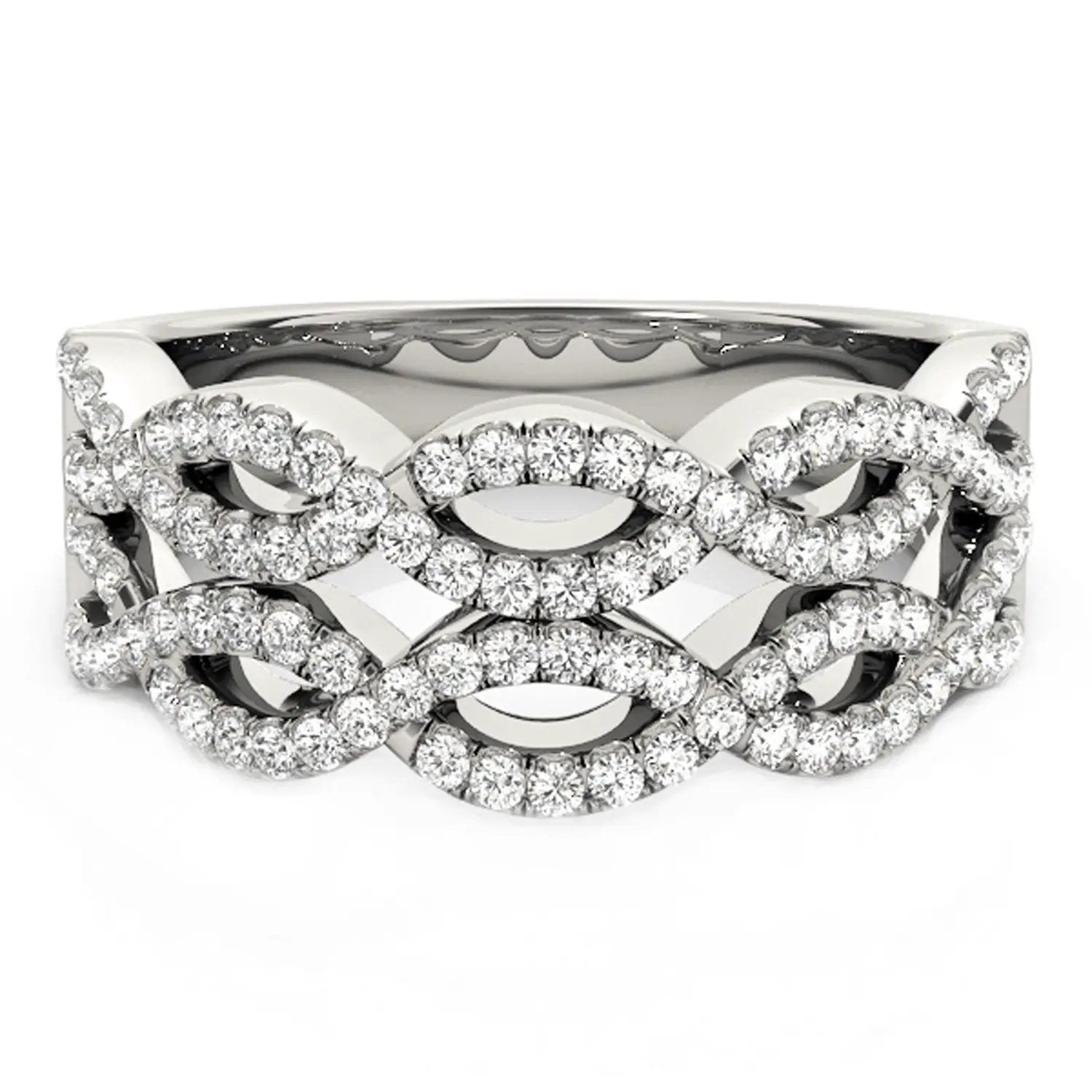 Ring Diamond Studded Interlocking Waves, 14k White Gold, 5/8 cttw, Bids.com on Tampa Home & Garden Store