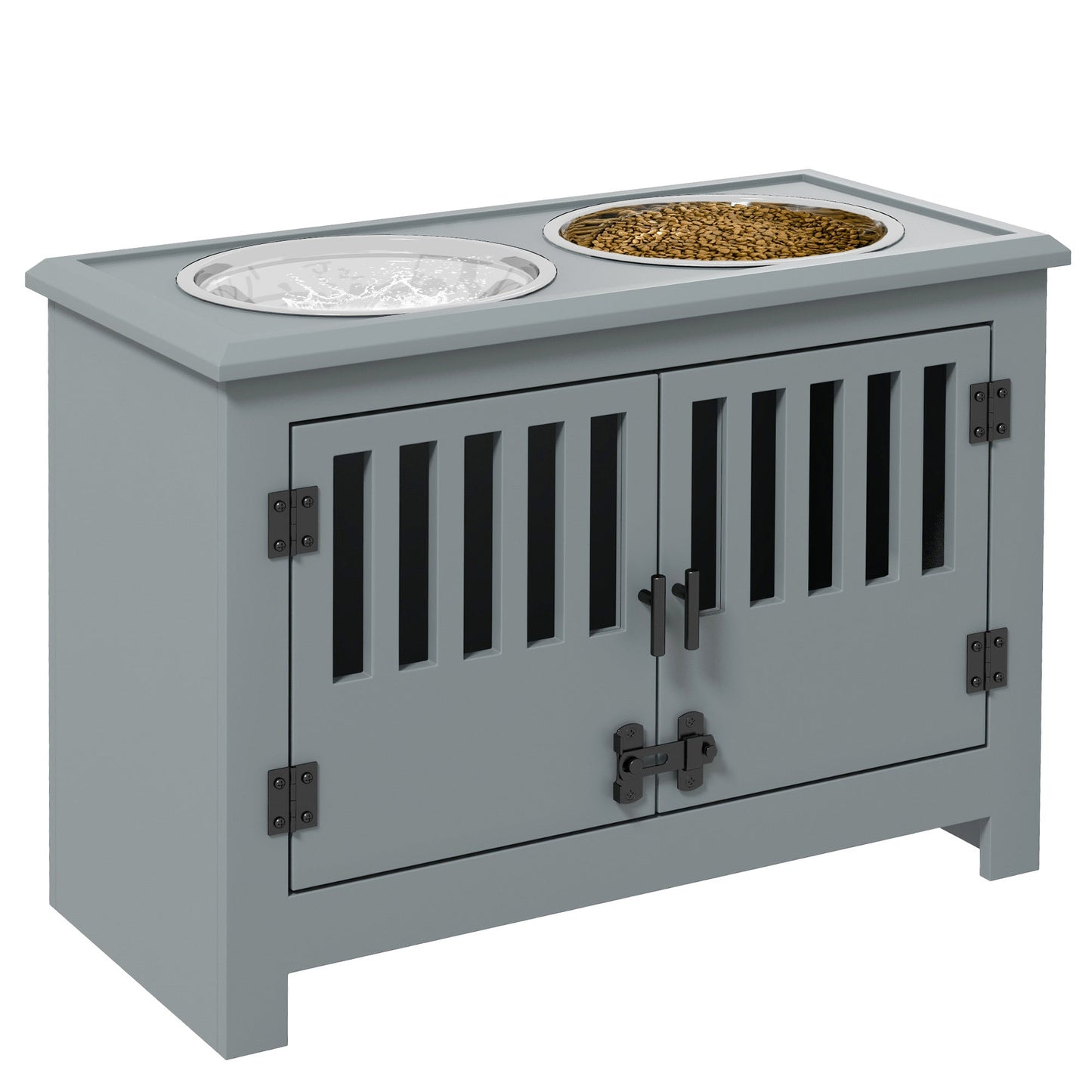 PawHut Large Elevated Dog Bowls with Storage Cabinet gray stand with 2 bowls on Tampa Home & Garden Store