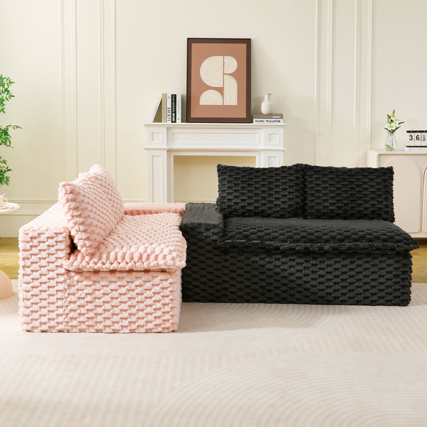 Modular Four Seater Sofa In Pink And Black