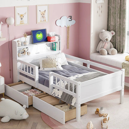 Platform Bed with LED Light and 2 Drawers