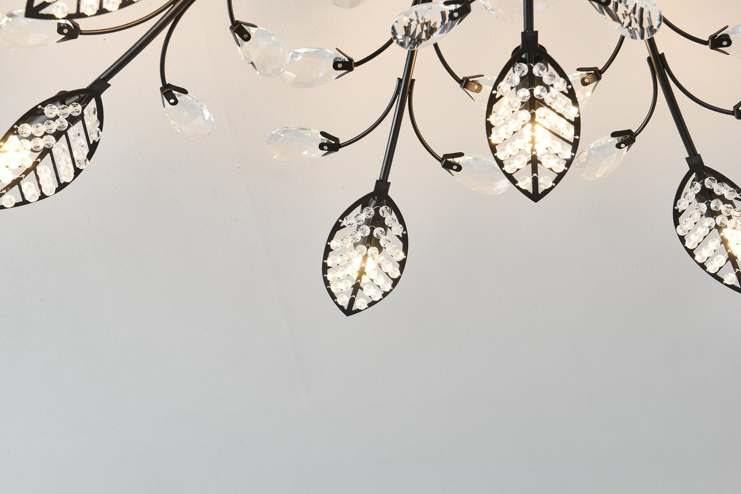 15-Light Crystal Chandelier with black metal frame and clear teardrop crystals HouseOfZazla on Tampa Home & Garden Store