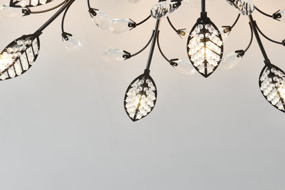 15-Light Crystal Chandelier with black metal frame and clear teardrop crystals HouseOfZazla on Tampa Home & Garden Store