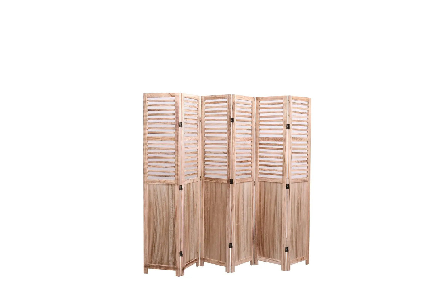 Four-panel folding room divider in natural wood with slatted panels by Unique Piece Furniture on Tampa Home & Garden Store