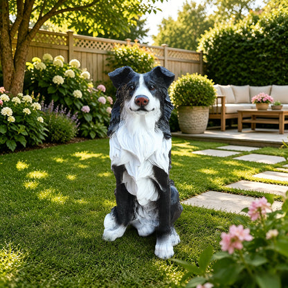 Outdoor Garden Border Collie dog statue greeter in black and white finish by HouseOfZazla on Tampa Home & Garden Store