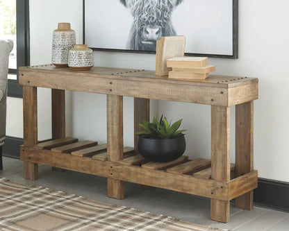 Susandeer Console Sofa Table brown wood with two ceramic vases and three books Unique Piece Furniture on Tampa Home & Garden Store