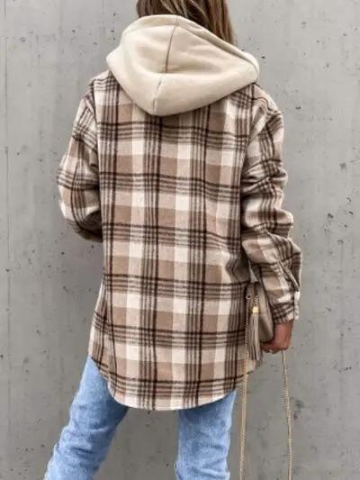Vintage Plaid Button Up Jacket With Hood