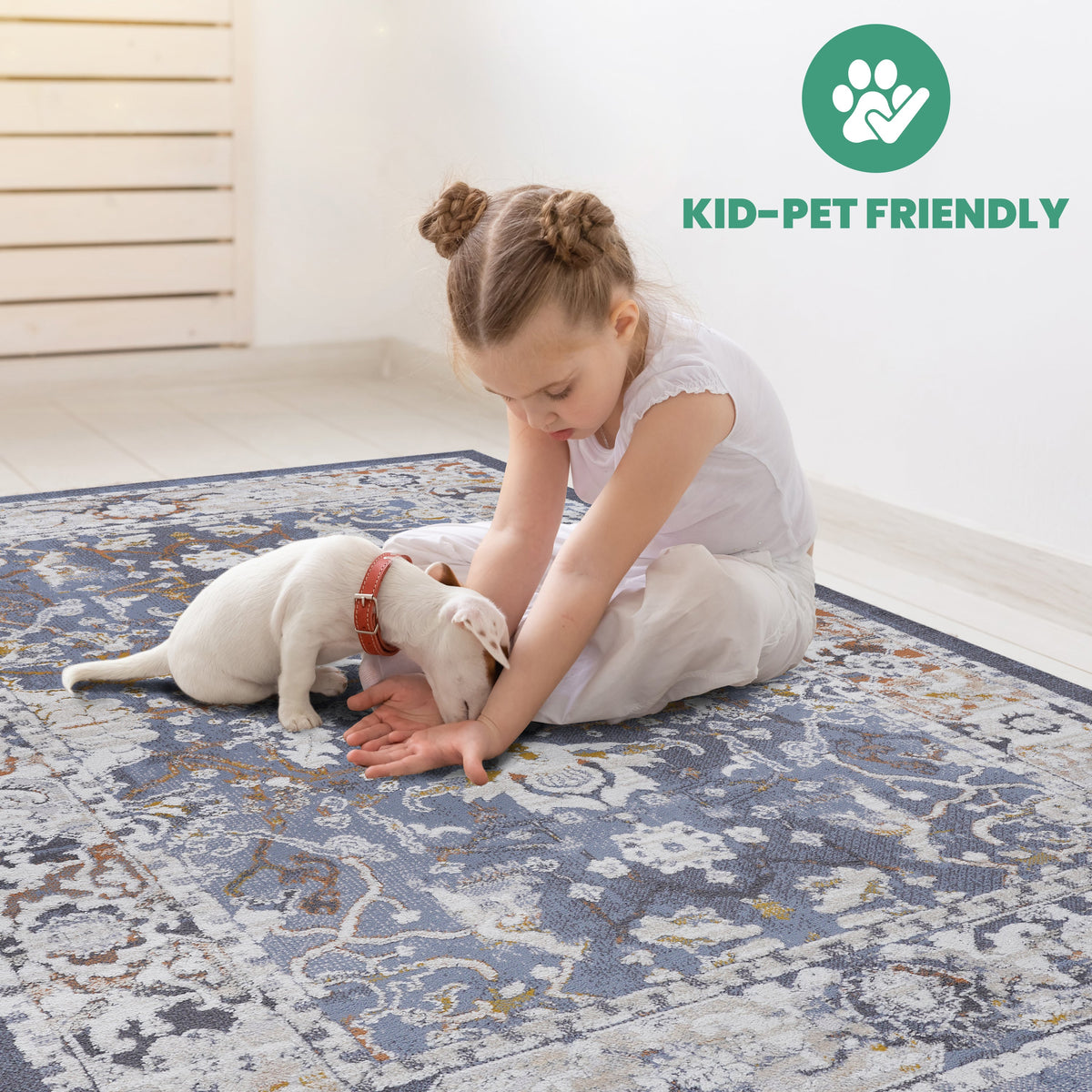 Payas Collection 7.9x10 Rug, modern blue-gray abstract pattern, kid-friendly on Tampa Home & Garden Store