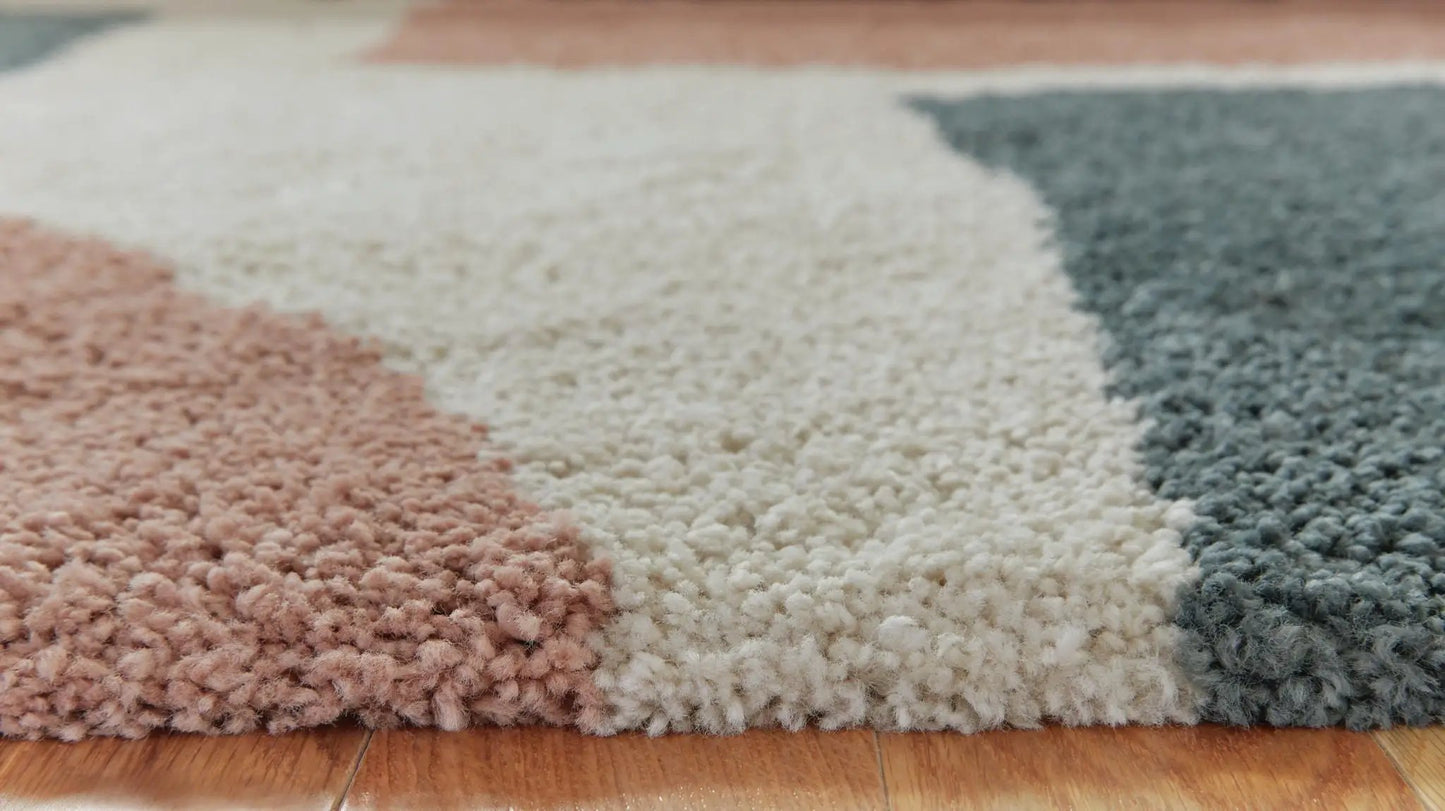 Flynnwick Rug Cream Pink Gray Geometric Plush