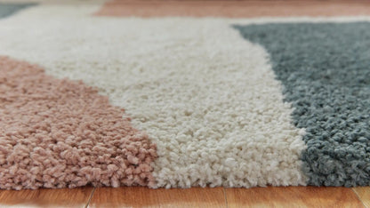 Flynnwick Rug Cream Pink Gray Geometric Plush
