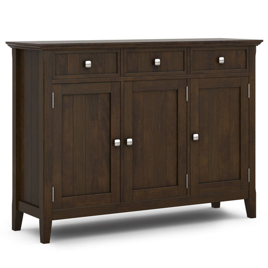 Acadian entryway storage cabinet brown solid wood with three doors and silver knobs on Tampa Home & Garden Store