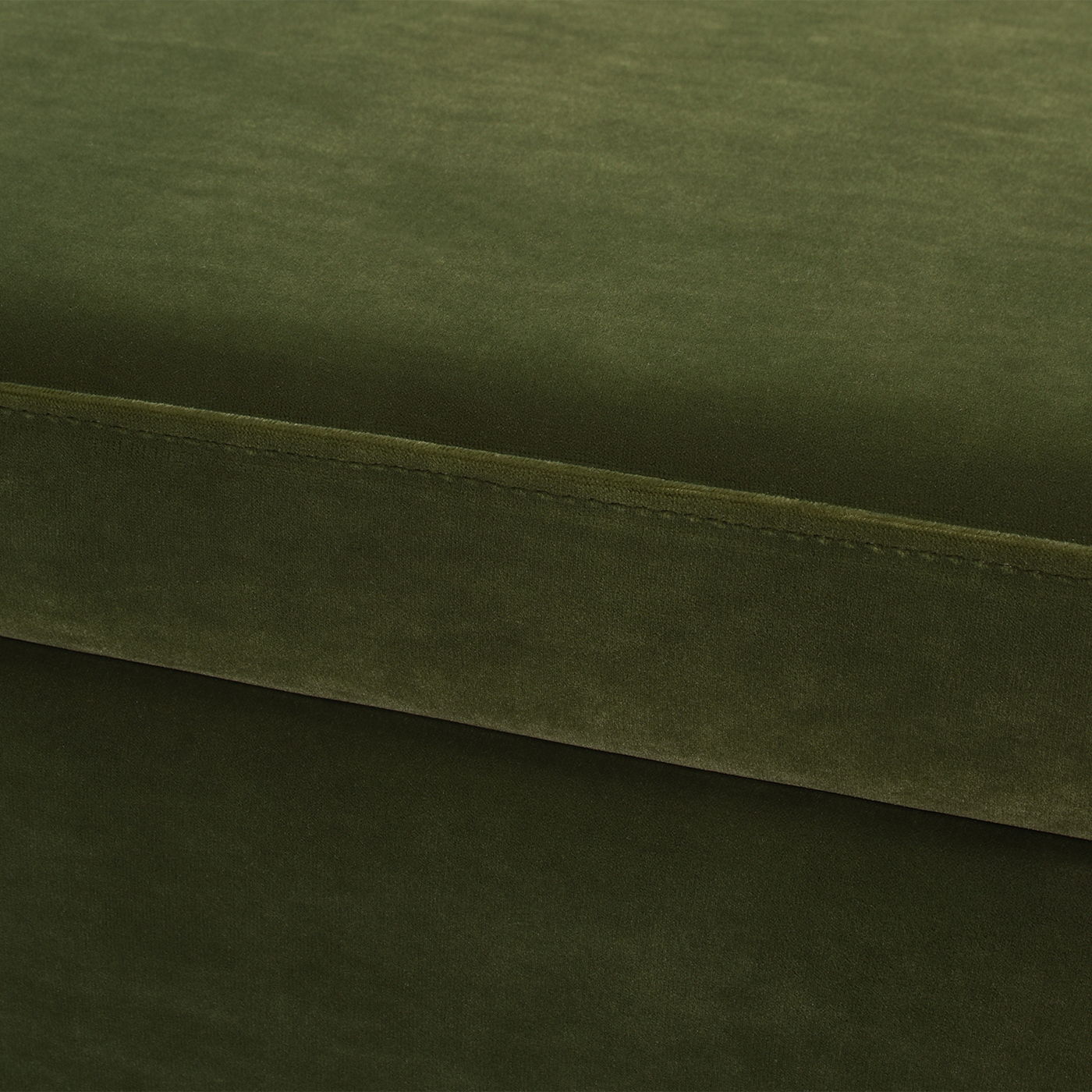 Knox square storage ottoman in olive green velvet with stitched seam on Tampa Home & Garden Store