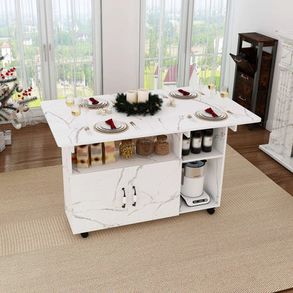 Folding kitchen island with storage shelves and wheels, marble top by Unique Piece Furniture on Tampa Home & Garden Store