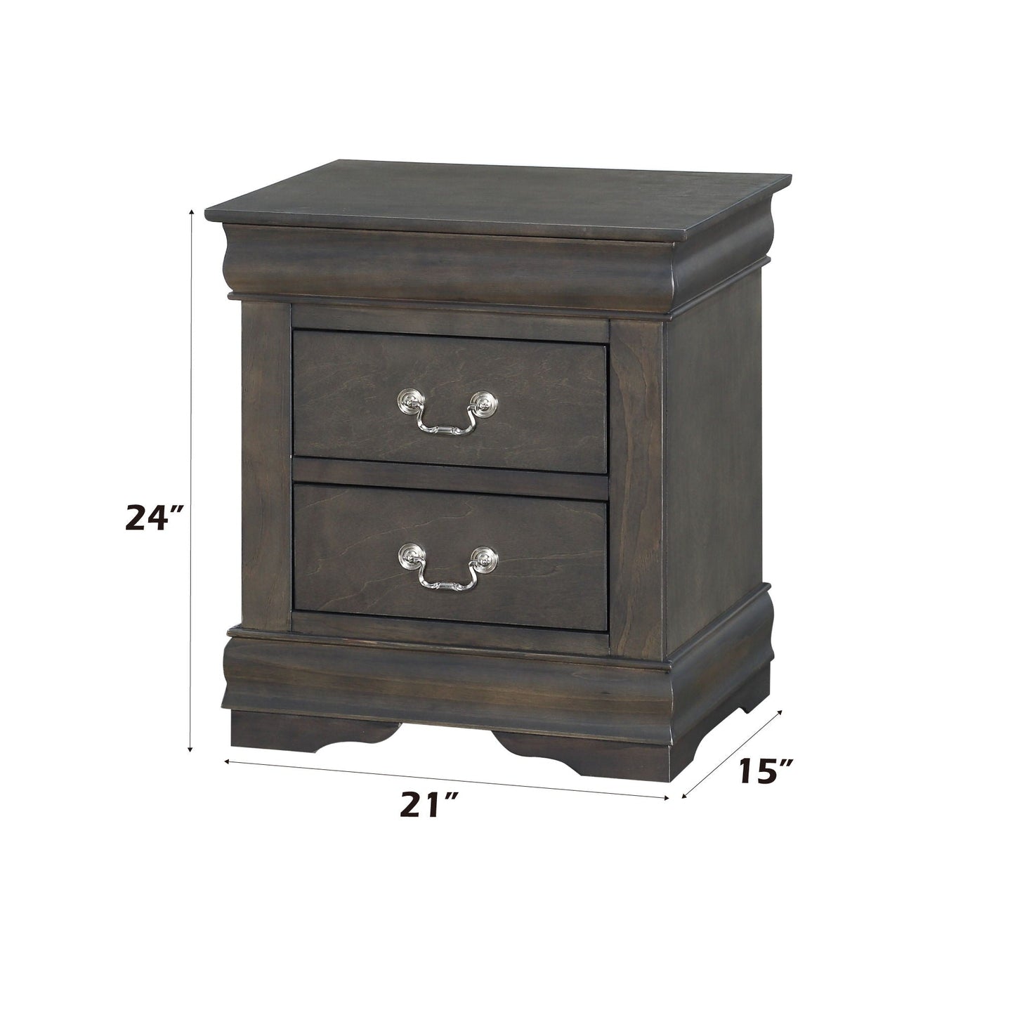 Louis Philippe Accent Nightstand dark espresso finish with curved fronts and hardware on Tampa Home & Garden Store