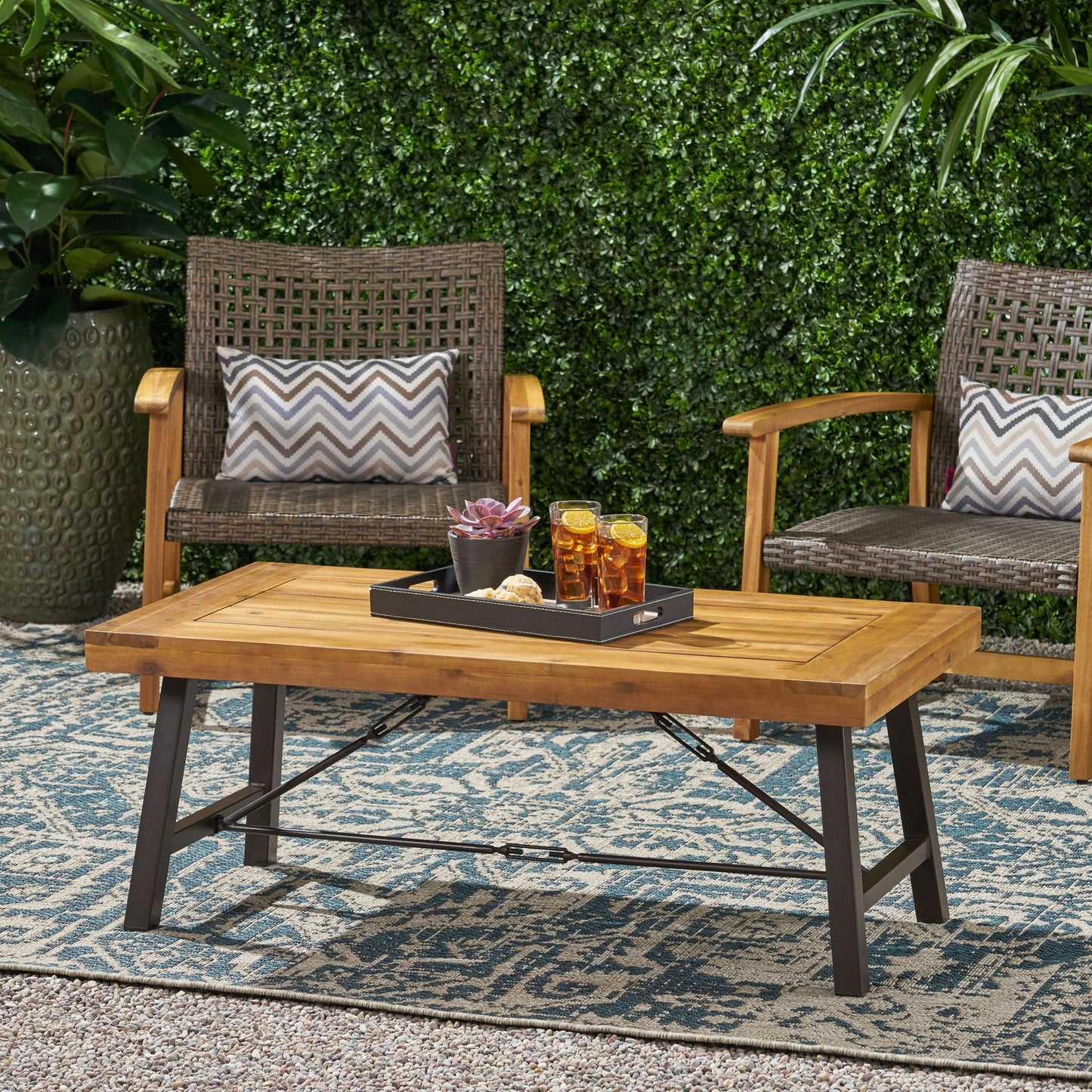 Modern Outdoor Acacia And Metal Coffee Table