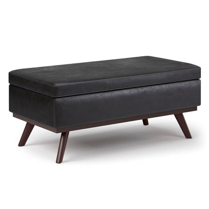 Owen lift-top storage ottoman, black faux leather with mid-century angled legs on Tampa Home & Garden Store