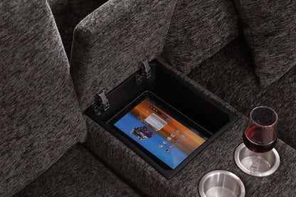 Nyeisha upholstery sofa & chaise in coffee with hidden storage and tablet display on Tampa Home & Garden Store