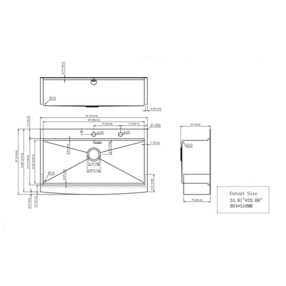 Drop-In Workstation Kitchen Sink with Apron Front by HouseOfZazla 34.81x20.08 cutout on Tampa Home & Garden Store
